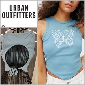 Urban Outfitters Blueish-Green Cut Out Tie Front Butterfly Tank Top Size Medium